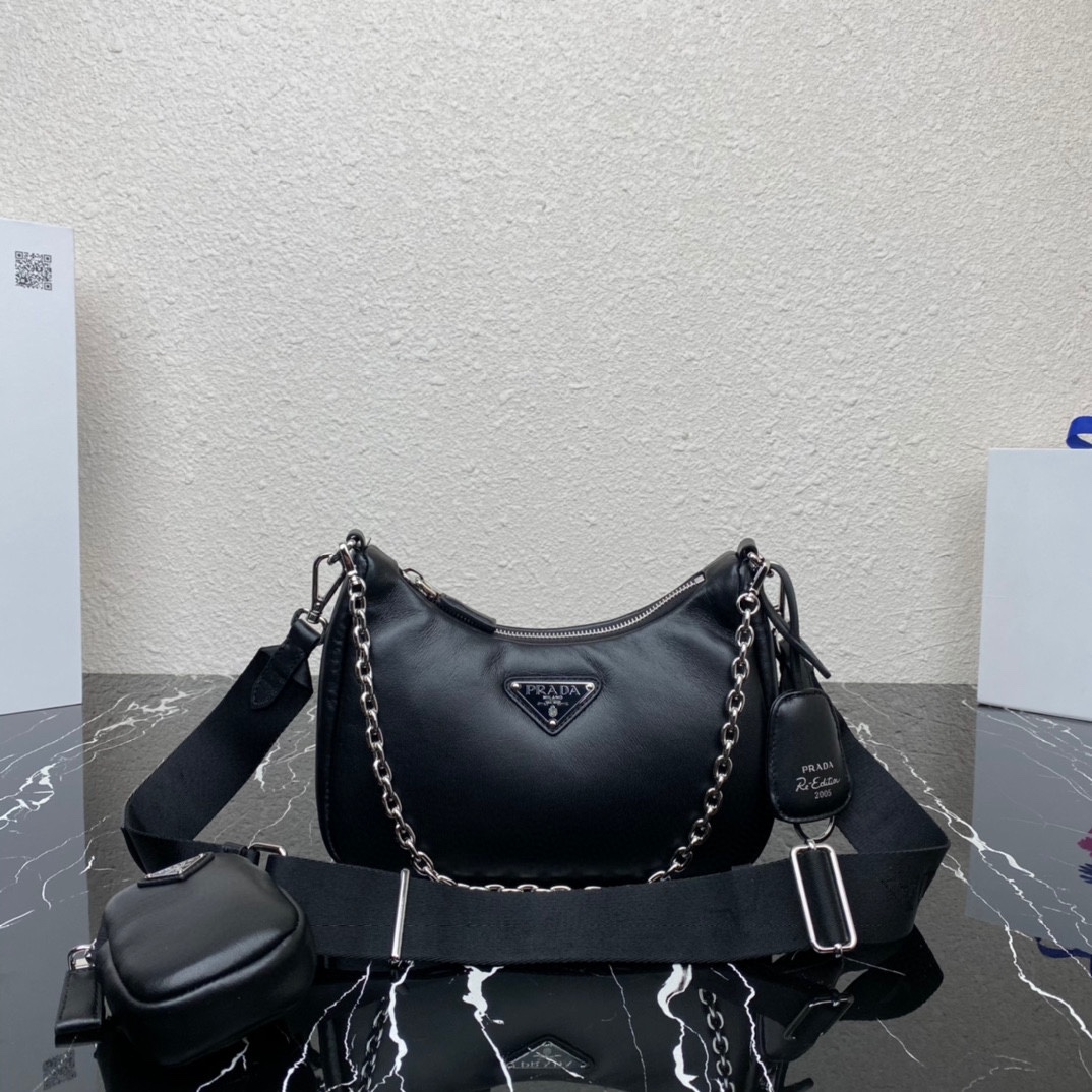 Prada Padded Nappa Leather Re Edition 2005 Shoulder Bag Black 1BH204